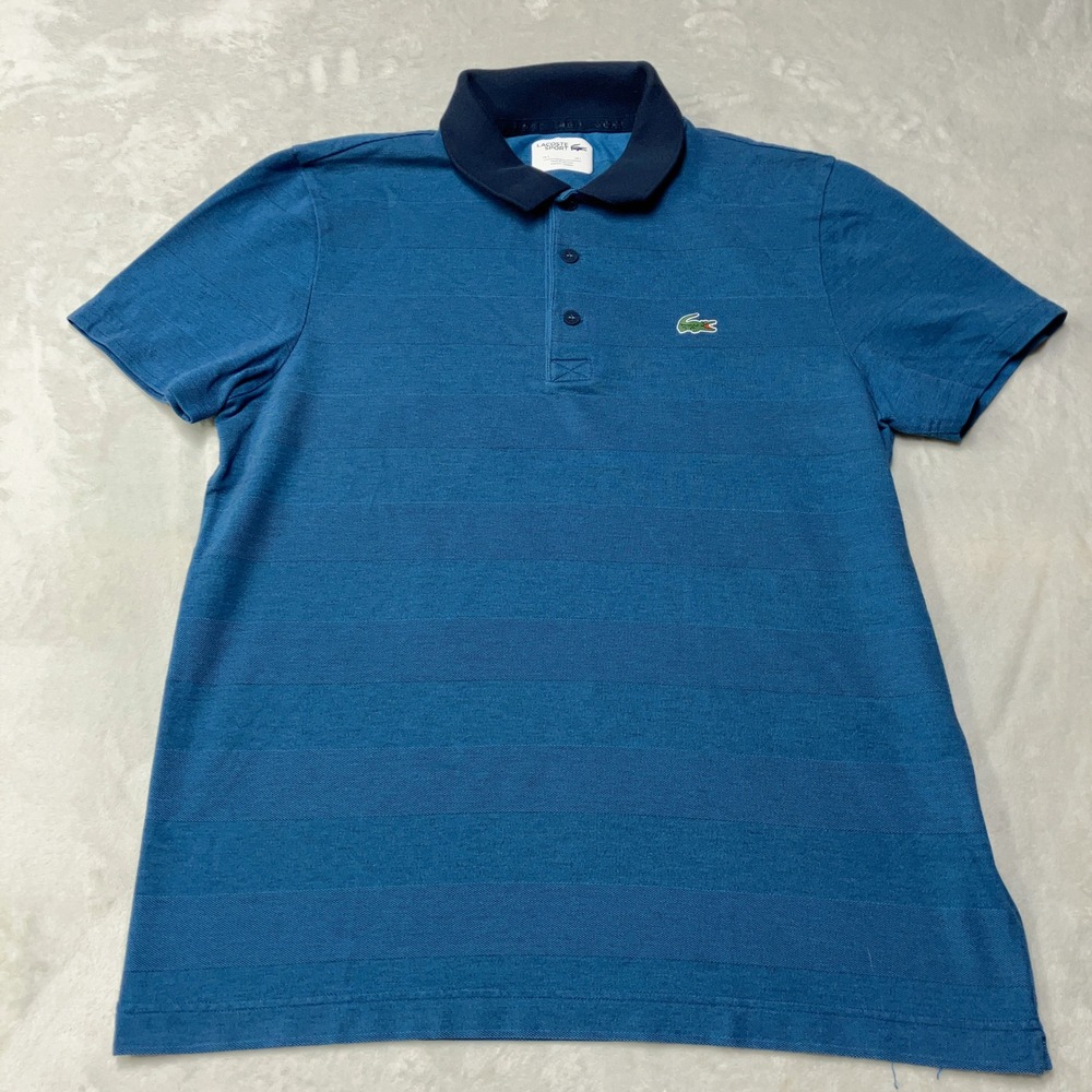 Lacoste Sport Technical Jersey Golf Polo Blue Crocodile Logo Mens Size 5 / L